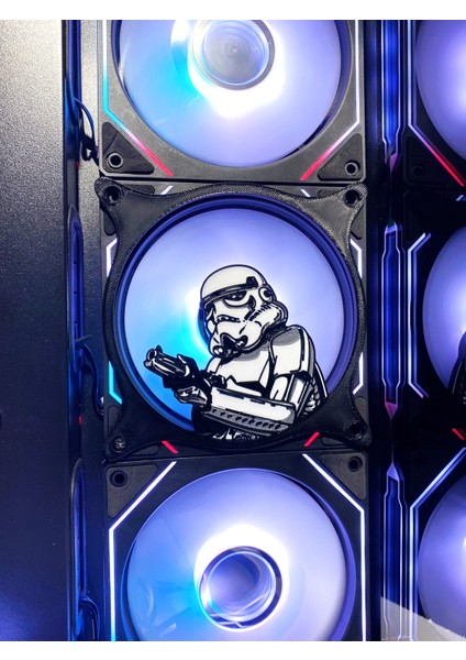 Stormtrooper Siyah Çerçeveli 120X120 mm Oyun Pc Aksesuarı, Masaüstü Bilgisayar Fan Kapağı Gaming