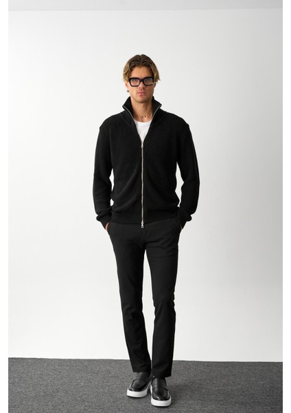 Erkek Regular Fit Selanik Örgü Pamuklu Fermuarlı Siyah Triko Hırka indirimleri