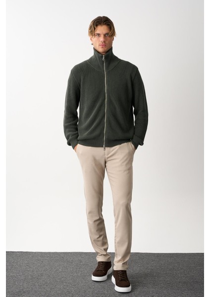 Erkek Regular Fit Selanik Örgü Pamuklu Fermuarlı Haki Triko Hırka fırsatları