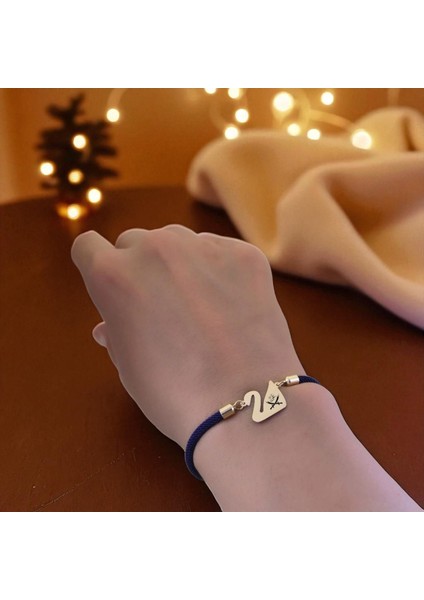 Hz Ali Temalı Lacivert Örgülü Kuğu Kuşu Figürlü 14 Ayar Altın Plakalı Hediye