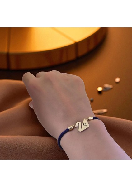 Atatürk Temalı Lacivert Örgülü Kuğu Kuşu Figürlü 14 Ayar Altın Plakalı Hediye