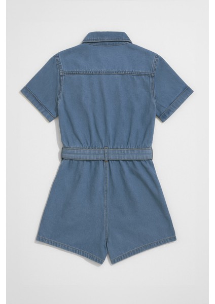 Kadın Kısa Kollu Fermuarlı Jean Tulum Şort fiyatları