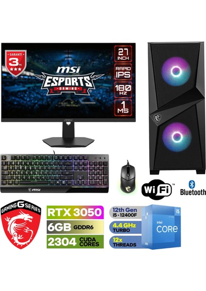 Şafak-Msi -Gaming Pc Ddr5 -27”180HZ 1 Ms-Rtx 3050 6gb-Intel I5 12400F-32GB Ddr4 Ram – 1 Tb M.2 Ssd-Klavye-Mouse Msi -Windows 11 Pro