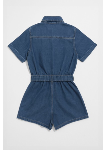 Kadın Kısa Kollu Fermuarlı Jean Tulum Şort fiyatları