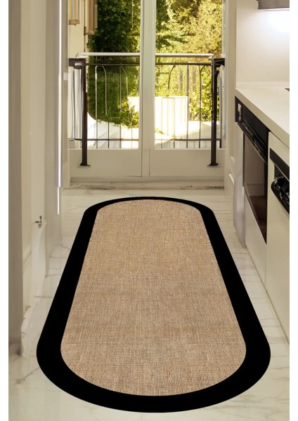 Dijital Kaymaz Yıkanabilir Siyah Jüt Görünümlü Oval Salon Halısı Mutfak Halısı Koridor Halısı YOLLUK-DC-7027OVAL fiyatları
