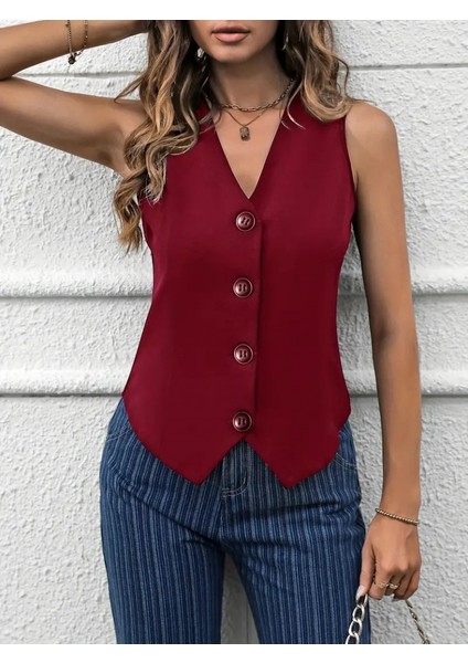 Kadın Sıfır Kollu V Yakalı Önden Düğmeli Atlas Yelek fırsatları