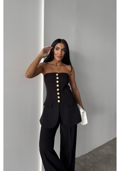 Tasarım Gold Düğmeli Strablezyelek - Siyah fiyatları