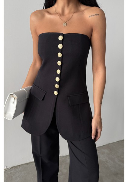 Tasarım Gold Düğmeli Strablezyelek - Siyah fırsatları