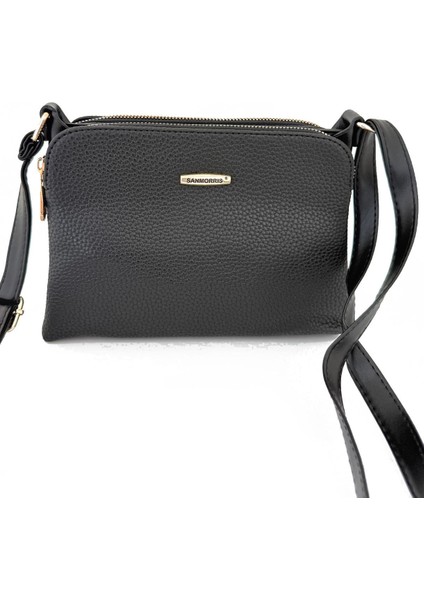 Kadın Suni Deri Ayarlanabilir Çapraz Askılı Metal Fermuarlı Kadın Çantası Siyah