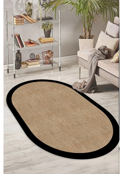 Dijital Kaymaz Yıkanabilir Siyah Jüt Görünümlü Oval Salon Halısı Mutfak Halısı Koridor Halısı YOLLUK-DC-7027OVAL modelleri