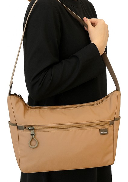 Kadın Suya Dayanıklı Paraşüt Kumaş 3 Gözlü Çapraz Askılı Seyahat ve Omuz Çantası Vizon indirimleri