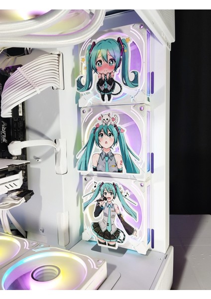 Hatsune Miku Üçlü Set 120X120 mm Oyun Pc Aksesuarı Mıknatıslı Fan Kapağı, Masaüstü Bilgisayar Gaming