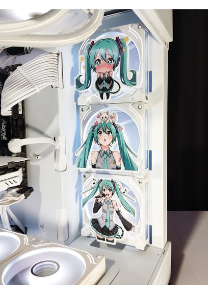 Hatsune Miku Üçlü Set 120X120 mm Oyun Pc Aksesuarı Mıknatıslı Fan Kapağı, Masaüstü Bilgisayar Gaming modelleri