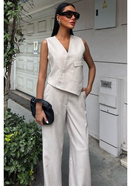 Yeleği Çapraz Detay Düğmeli Cepli Yelekli Takım 10150 fiyatları