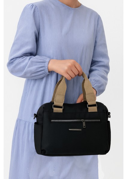 Kadın Suni Deri Ayarlanabilir Çapraz Askılı Çok Bölmeli Metal Fermuarlı Kadın Çantası Siyah indirimleri