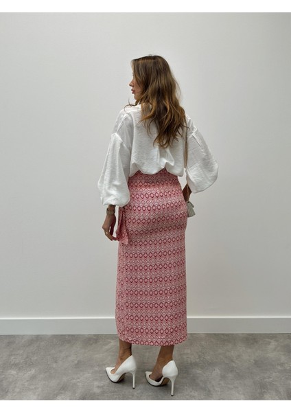 Kadın Etnik Desen Fermuarlı Tasarım Bağlamalı Kırmızı Etek fırsatları