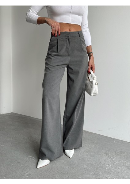 Kadın Tokalı Yüksek Bel Antrasit Palazzo Pantolon fiyatları