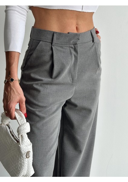 Kadın Tokalı Yüksek Bel Antrasit Palazzo Pantolon fırsatları
