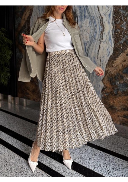 Kadın Beli Lastikli Şifon Pliseli Yeşil Etek fırsatları