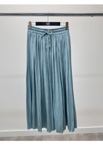 Kadın Crushlı Bağcıklı Midi Su Yeşili Etek