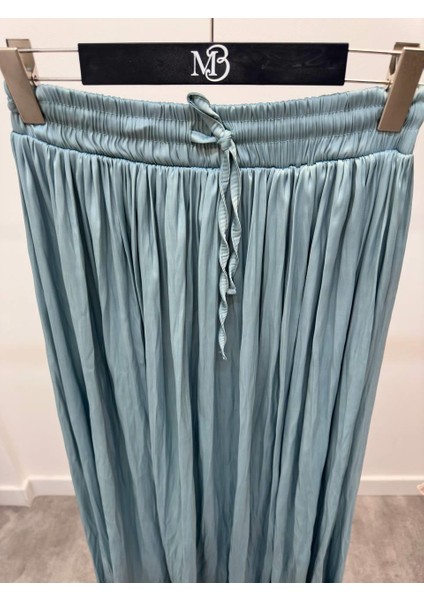 Kadın Crushlı Bağcıklı Midi Su Yeşili Etek modelleri