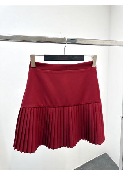 Kadın Pliseli Kısa Şık Trend Klasik Bordo Mini Etek modelleri