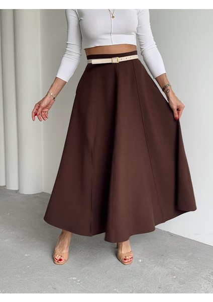 Kadın Fermuarlı Yırtmaçlı Godeli Kahverengi Etek modelleri