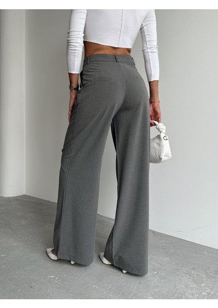 Kadın Tokalı Yüksek Bel Antrasit Palazzo Pantolon indirimleri
