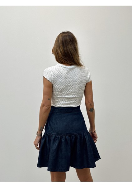 Kadın Volanlı Kısa Mavi Denim Kot Etek fırsatları