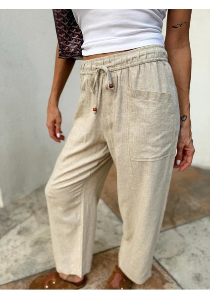 Kadın Bel Lastikli Ege Taş Oversize Keten Pantolon fiyatları