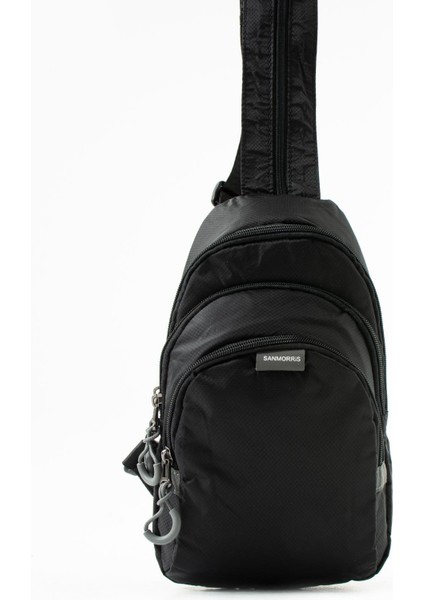 Paraşüt Kumaş Suya Dayanıklı 3 Bölmeli Çapraz ve Sırtlık Askılı Çanta Siyah