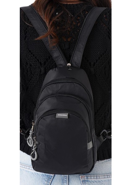 Paraşüt Kumaş Suya Dayanıklı 3 Bölmeli Çapraz ve Sırtlık Askılı Çanta Siyah modelleri