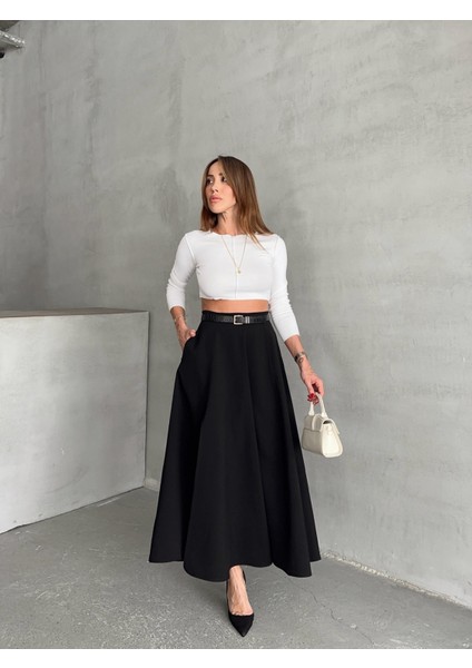 Kadın Fermuarlı Yırtmaçlı Godeli Siyah Etek indirimleri