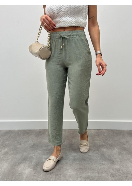 Kadın Modal Kumaş Kuş Gözü Bağcıklı Haki Pantolon fiyatları