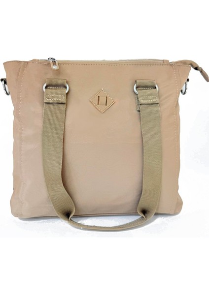 Suya Dayanıklı Klinkır Kumaş Çok Bölmeli Çapraz El ve Omuz Kadın Çanta Vizon