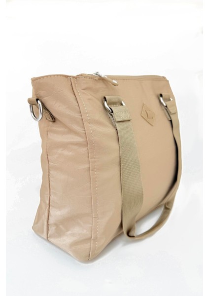 Suya Dayanıklı Klinkır Kumaş Çok Bölmeli Çapraz El ve Omuz Kadın Çanta Vizon modelleri