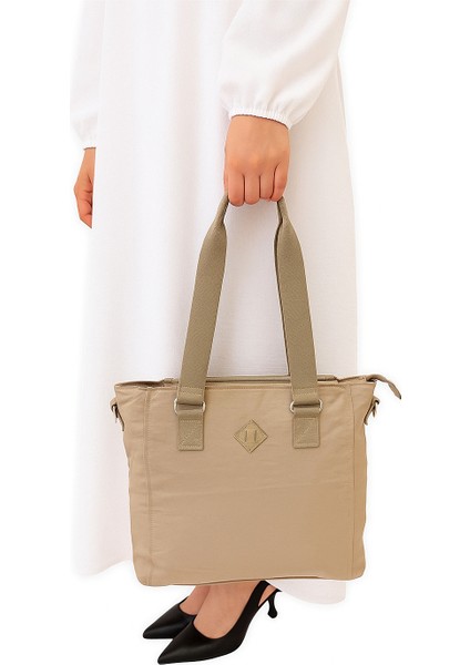 Suya Dayanıklı Klinkır Kumaş Çok Bölmeli Çapraz El ve Omuz Kadın Çanta Vizon fırsatları