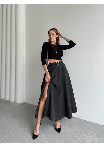 Kadın Fermuarlı Yırtmaçlı Godeli Antrasit Etek fırsatları