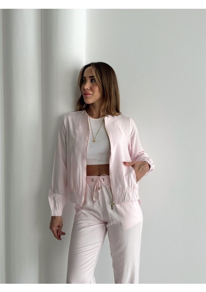Kadın Fermuarlı Ceket Pantolon Alt-Üst Pembe Takım fiyatları