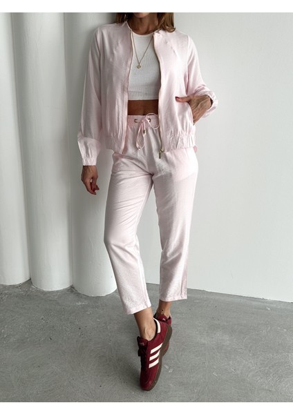 Kadın Fermuarlı Ceket Pantolon Alt-Üst Pembe Takım indirimleri