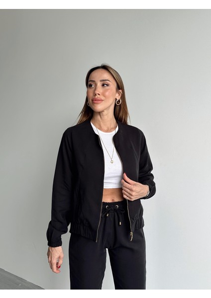 Kadın Fermuarlı Ceket Pantolon Alt-Üst Siyah Takım fiyatları