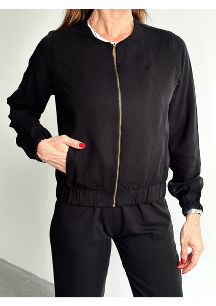 Kadın Fermuarlı Ceket Pantolon Alt-Üst Siyah Takım indirimleri