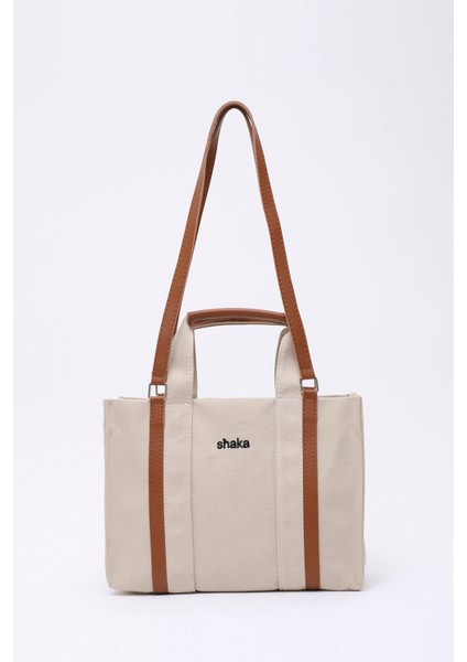 Krem SHK170 Kanvas Kumaş, Tek Bölmeli, Iç Cepli, Astarlı, Femuarlı El, Kol ve Omuz Çantası