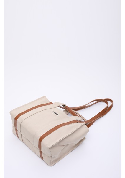 Krem SHK170 Kanvas Kumaş, Tek Bölmeli, Iç Cepli, Astarlı, Femuarlı El, Kol ve Omuz Çantası