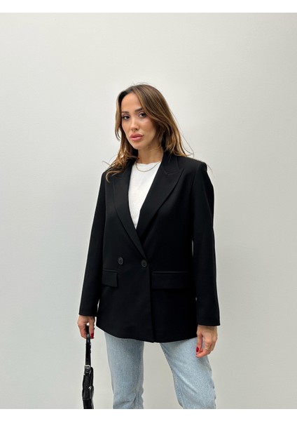 Kadın Double Kumaş Siyah Blazer Ceket