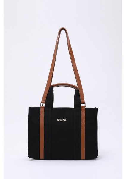 Siyah SHK170 Kanvas Kumaş, Tek Bölmeli, Iç Cepli, Astarlı, Femuarlı El, Kol ve Omuz Çantası