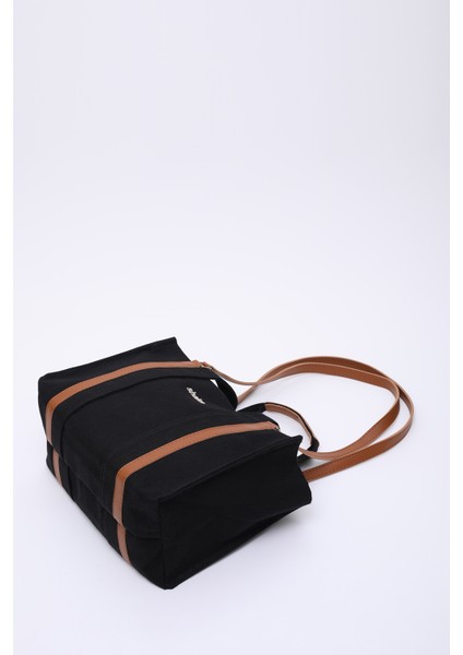 Siyah SHK170 Kanvas Kumaş, Tek Bölmeli, Iç Cepli, Astarlı, Femuarlı El, Kol ve Omuz Çantası