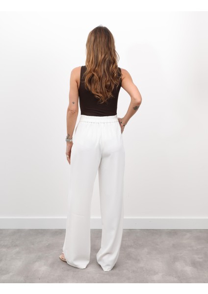 Kadın Yüksel Bel Arkası Lastikli Pileli Palazzo Ekru Pantolon fiyatları