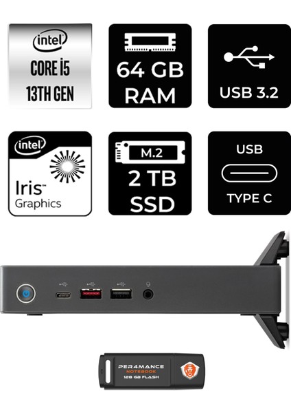 Veriton 2000 Intel Core I5 1334U 64GB 2tb SSD W11H Mini Masaüstü Bilgisayar & Per4 USB Bellek DTR3PEM001P399