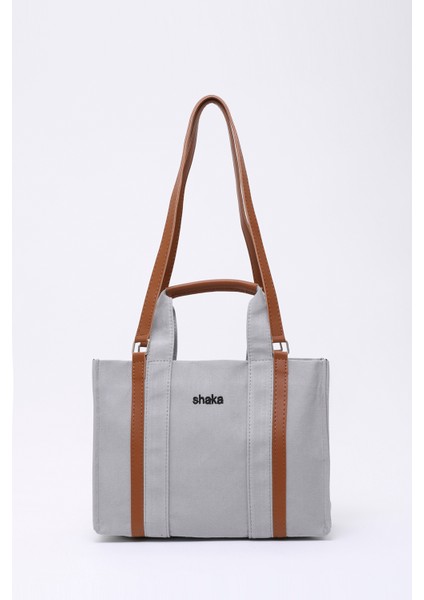 Gri SHK170 Kanvas Kumaş, Tek Bölmeli, Iç Cepli, Astarlı, Femuarlı El, Kol ve Omuz Çantası